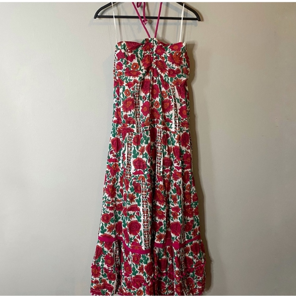 Anthropologie Red and White Smocked Halter Maxi Dress - Picture 4 of 8